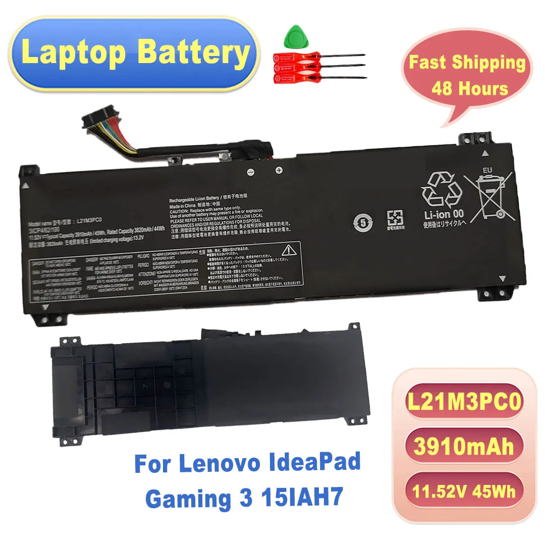 L21M3PC0 Notebook Battery 11.52V 45Wh 3910mAh 48H Fast Ship Fit Lenovo IdeaPad Gaming 3 15IAH7 High quality