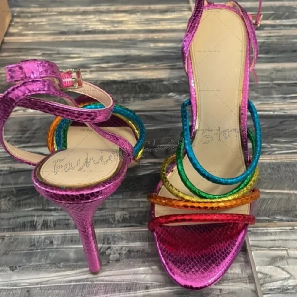 รองเท้าส้นสูงแบบเปิดนิ้วเท้า สีผสม แฟชั่นสำหรับผู้หญิง ส้นเข็ม เหมาะสำหรับงานปาร์ตี้ งานเลี้ยง ออกเดท ปี 2025