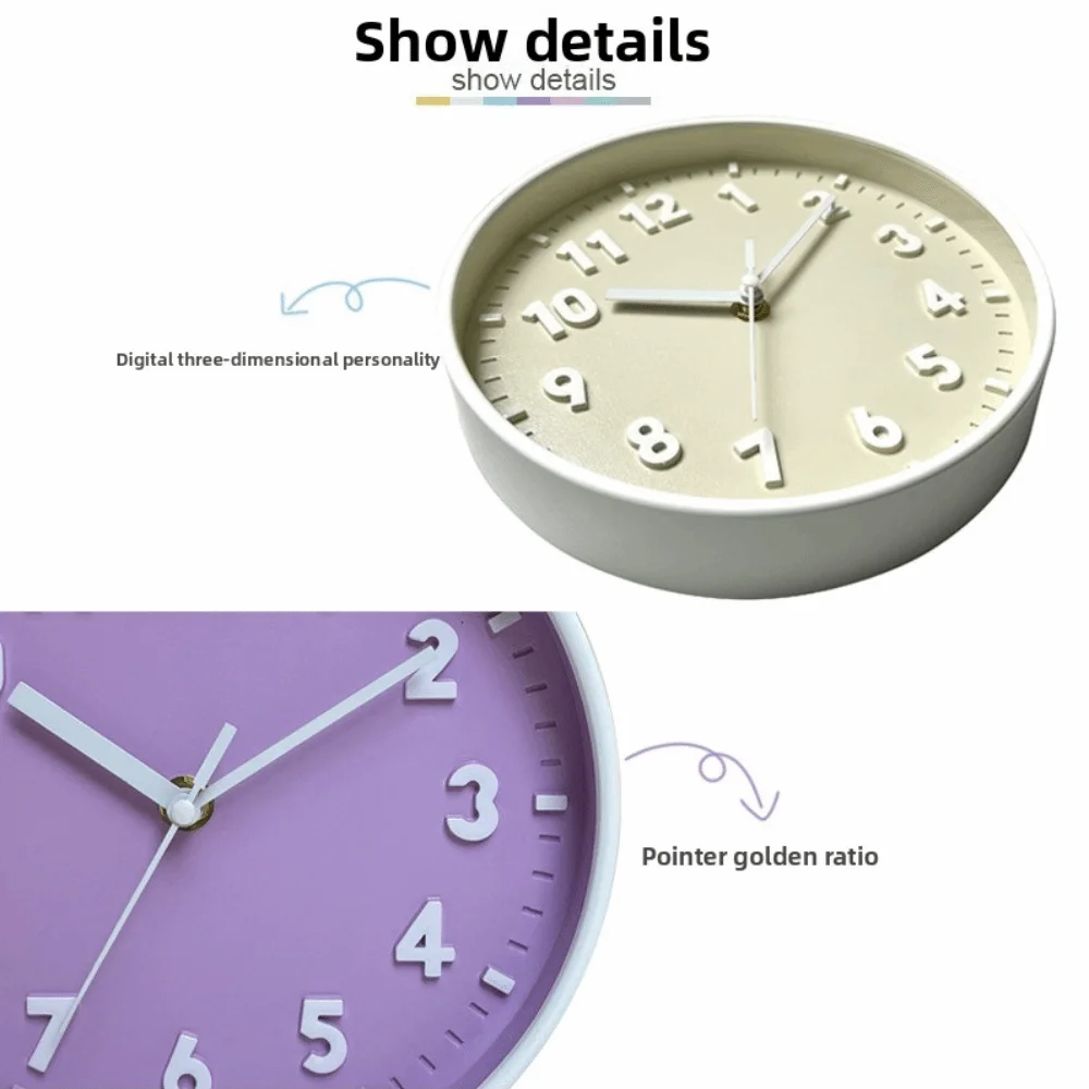 Cute 8 Inch 3D Number Wall Clock Wall Mounted Non-Ticking Silent Clocks Colorful Battery Operated Round Clocks Home
