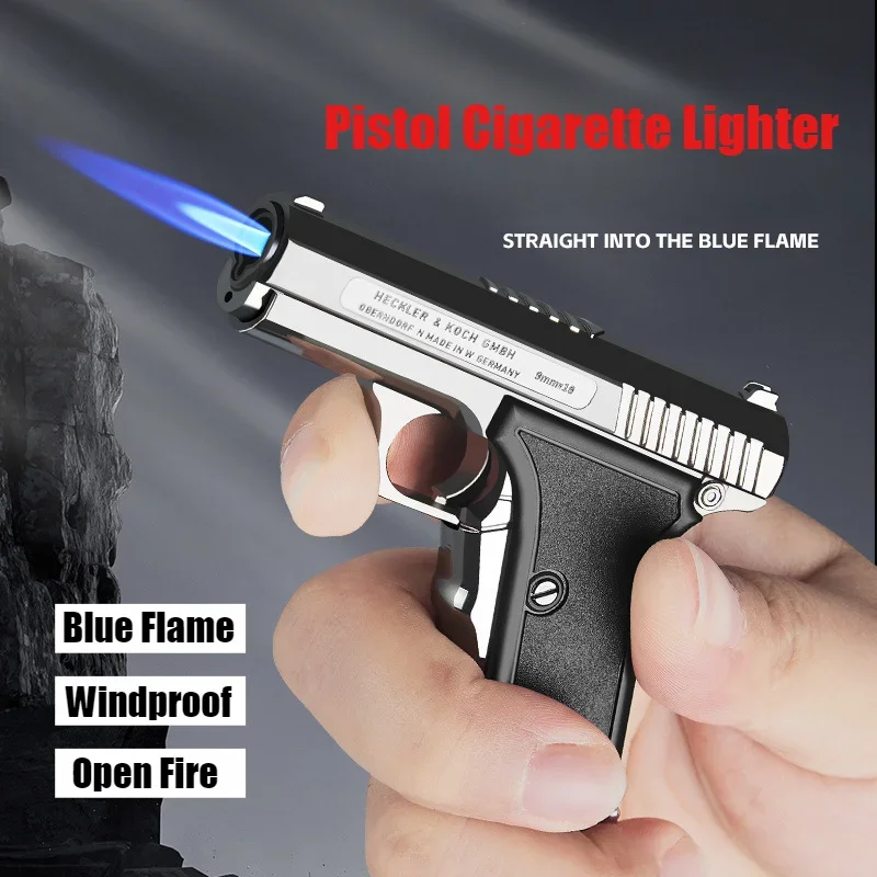 New Cigar Igniter Windproof Direct Blue Flame Butane Inflatable Gun Lighter Metal Pistol Cigarette Lighters & Smoking Accessorie