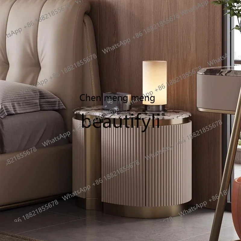 

xx1Italian light luxury marble bedside table Bedroom home Modern creative solid wood villa bedside table