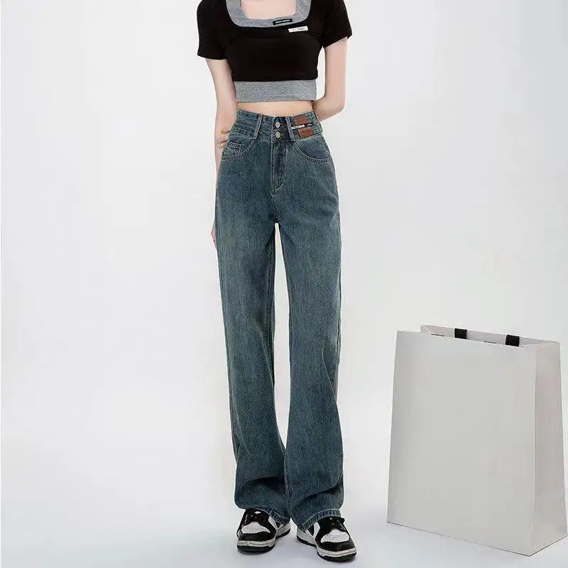 

Широкие джинсы с высокой талией, женские весенне-осенние новые свободные брюки длиной до пола, повседневные универсальные джинсовые брюки
