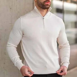 2024 Spring Autumn Long Sleeve Mens Sweatshirt Sports Training Elastic Slim Tops Men Pullover Casual Solid Color Zipper T Shirts