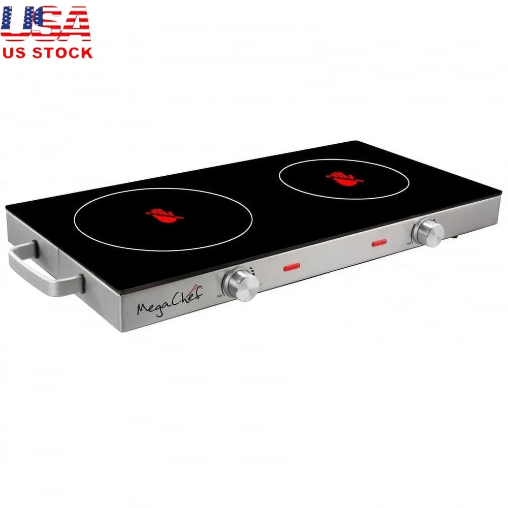 موقد كهربائي مزدوج يعمل بالأشعة تحت الحمراء من السيراميك، لوح تسخين مزدوج، تصميم مدمج، غرفة النوم للتخييم، الطبخ، سهل التنظيف، غير القابل للصدأ