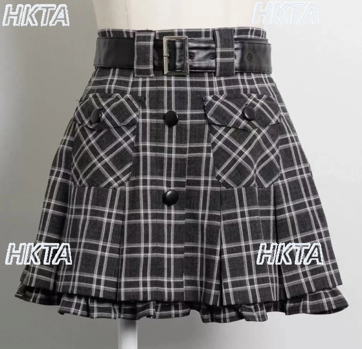 

Элегантная универсальная милая крутая клетчатая мини-юбка из искусственной кожи с поясом для девочек, осень-зима 202, новые плиссированные женские юбки трапециевидной формы с карманами