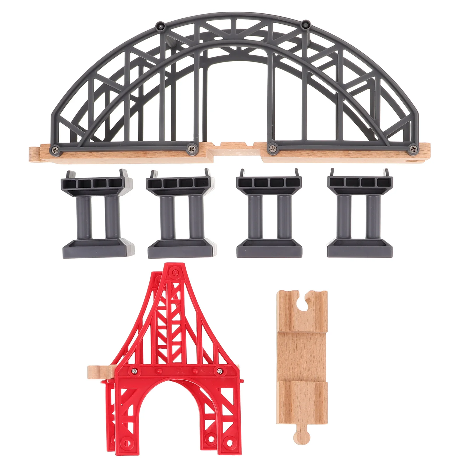 

2pcs Wooden Train Track Bridge Set Educational Railway Kids Wood Plastic Construction Suspension Track Accessories Play Scene