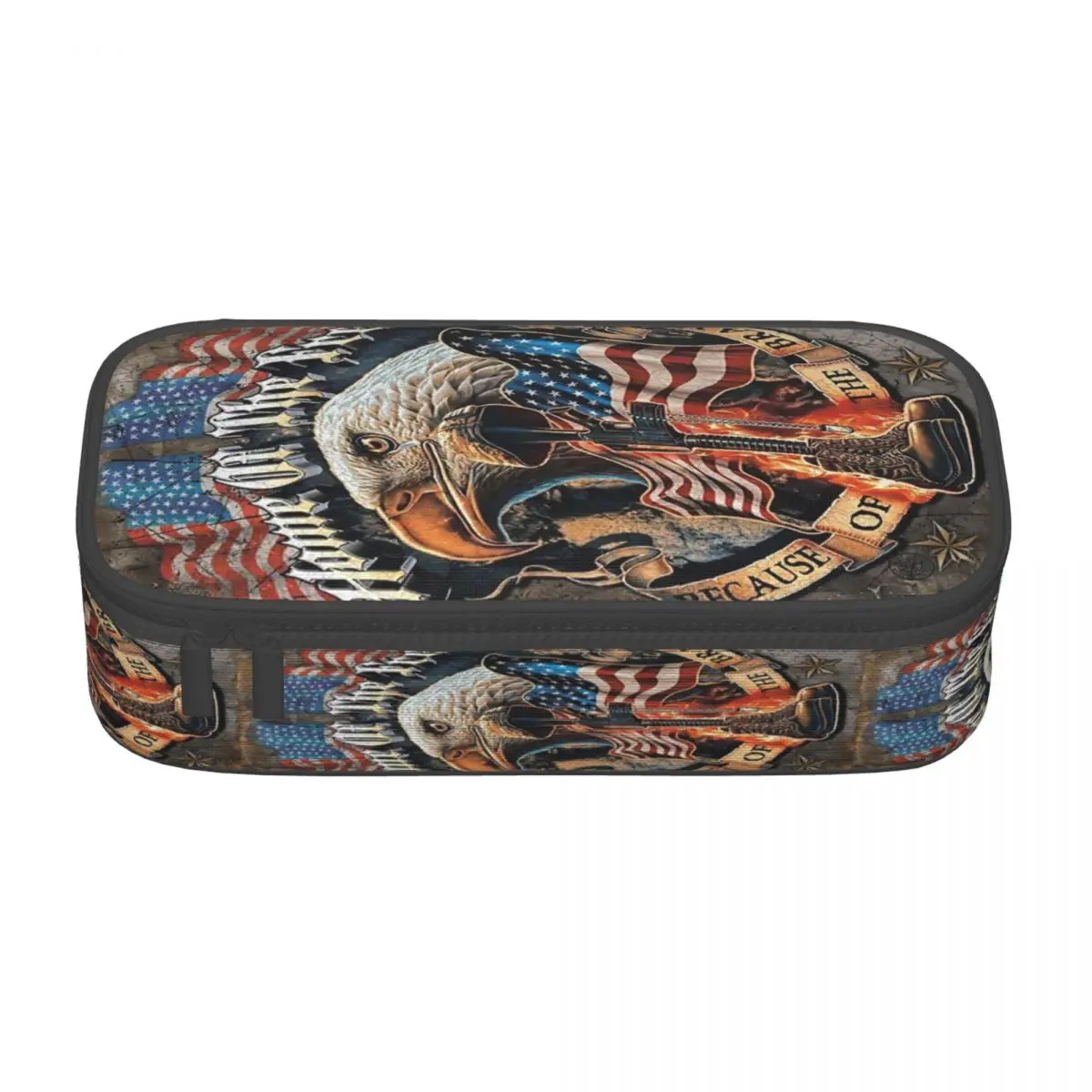 Customized American Flag And Bald Eagle Cute Pencil Cases Girl Boy Large Capacity USA Patriotic Pencil Box Students Stationery