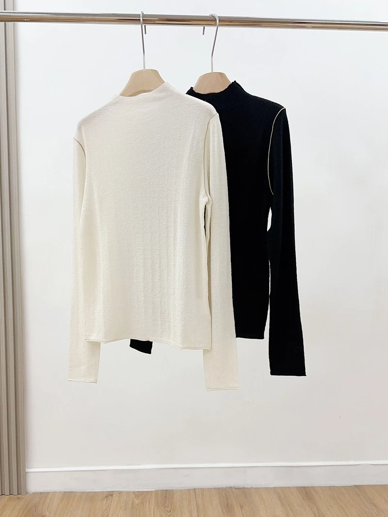 

Women's Slim Fit Knitted Sweater f High Collar Super Fine 00 Wool Tassel Base Weave 6 Needle Elastic Autumn Winter