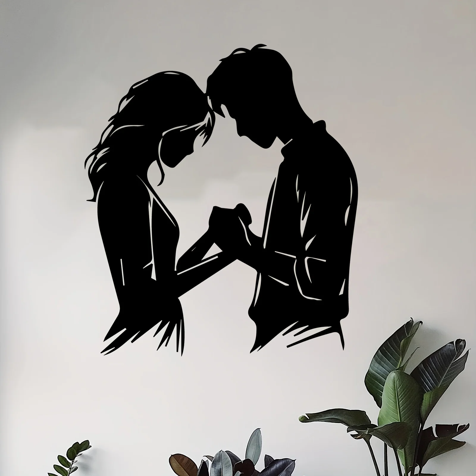 Romantic Couple Silhouette Metal Wall Art Iron Embrace Sculpture Bedroom Garden Fence Hanging Mural Valentine Anniversary Gift