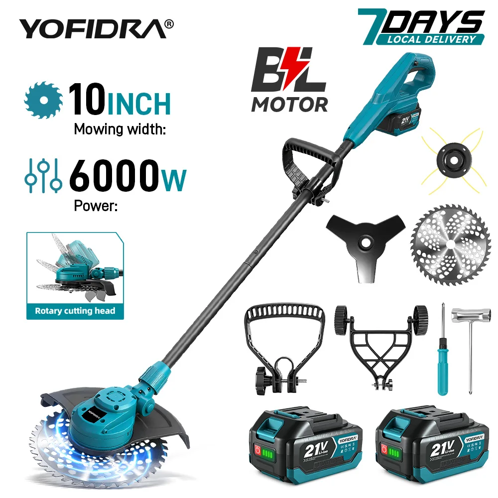 Tondeuse à gazon électrique sans balais pliable YOFIDRA 10 pouces 6000W, coupe-herbe, outil de jardinage pour batterie Makita 21V