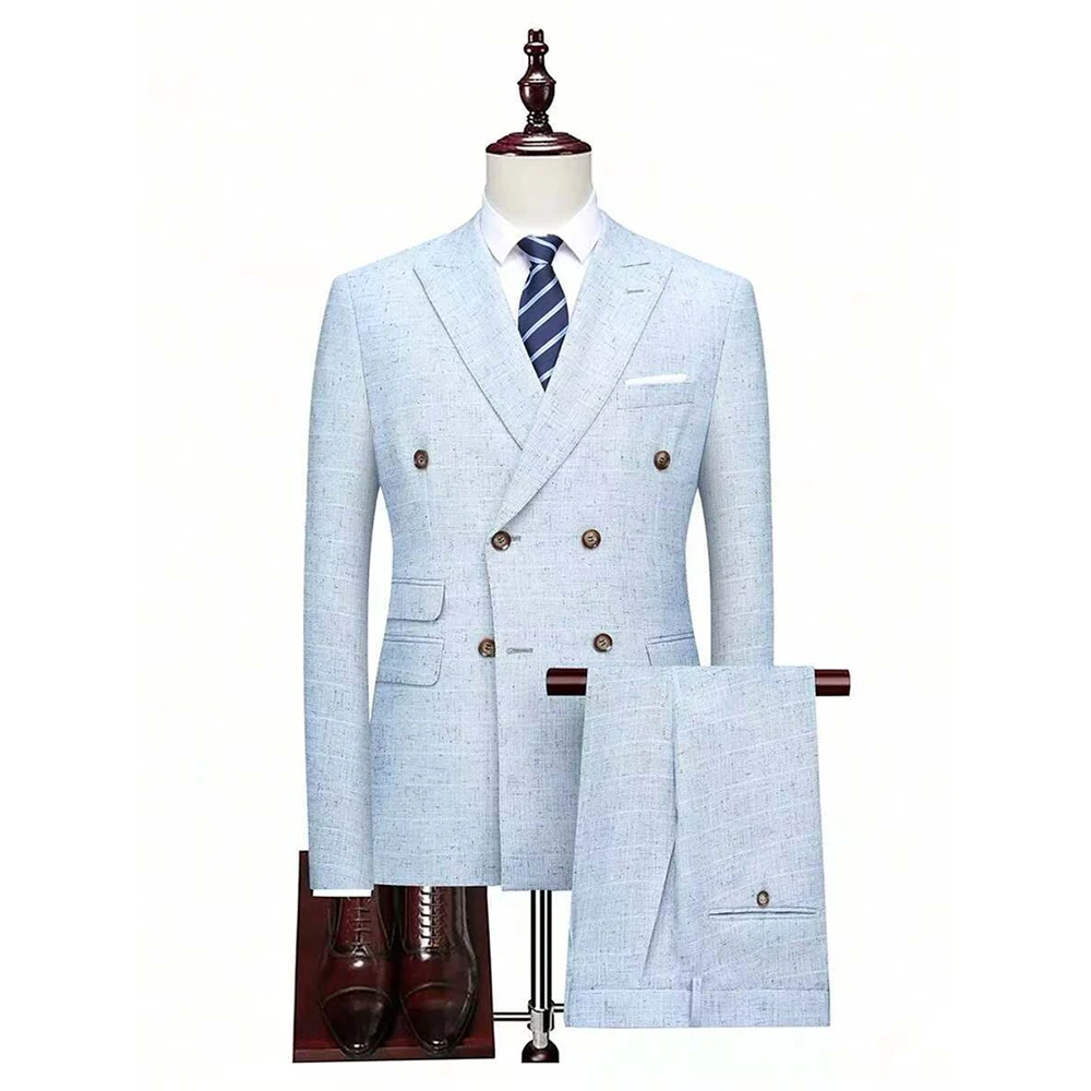 Ternos masculinos elegantes, trespassado, lapela repicada, slim fit, blazer de casamento, conjunto de 2 peças, smoking masculino, jaqueta de baile personalizada