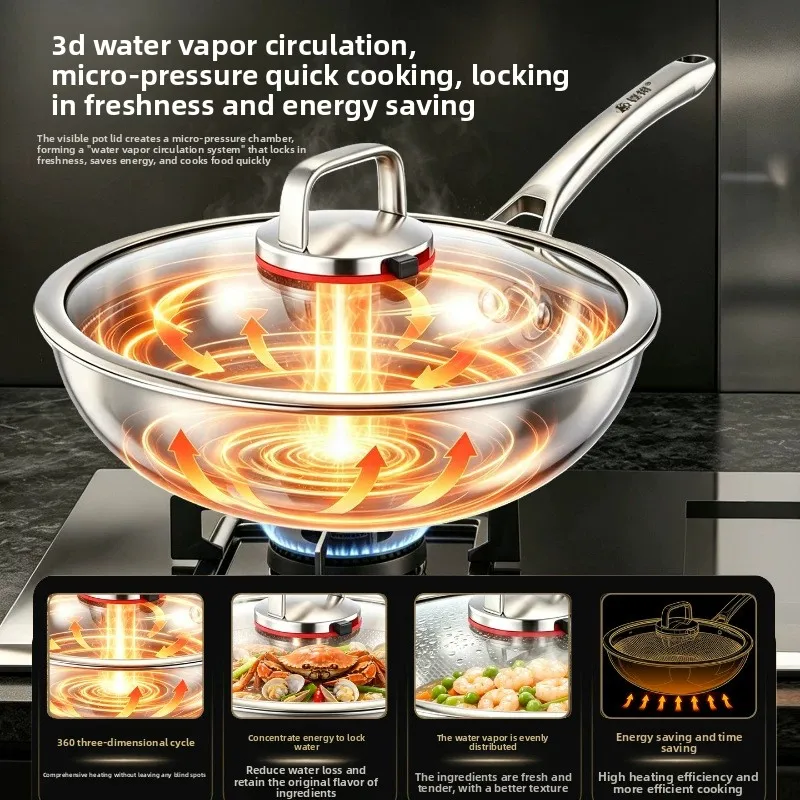 Pure Titanium Stir Fry Pan with Concave Surface, Round Bottom, No Coating, Non Stick Pan, Household Stir Fry Cookware