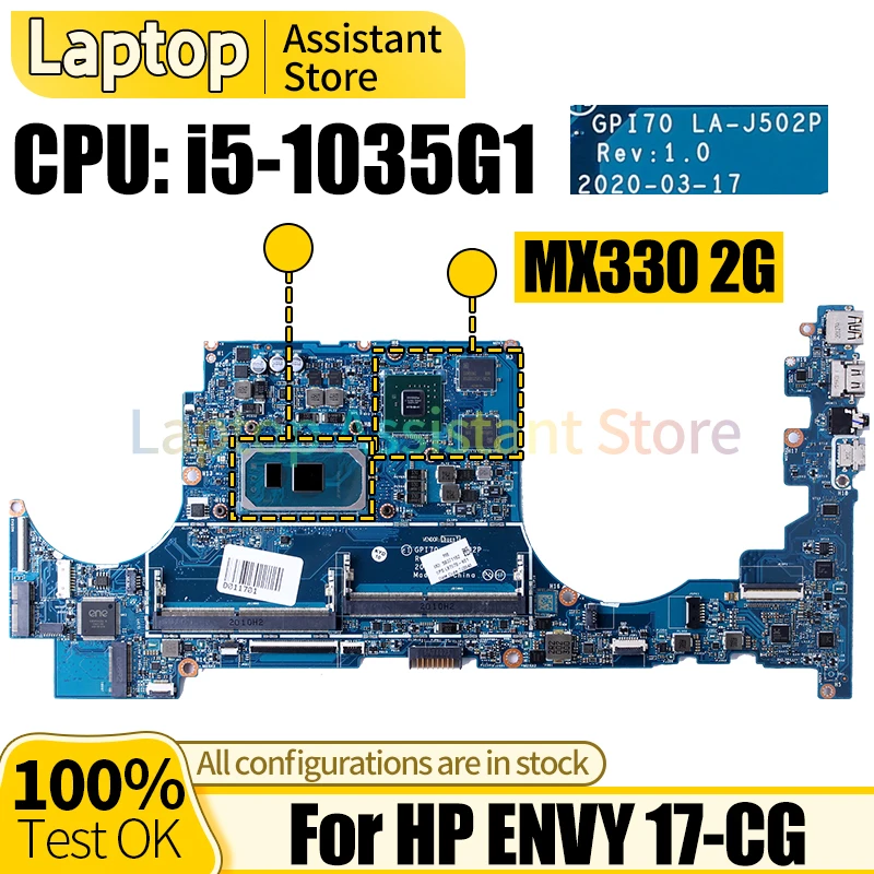 For HP ENVY 17-CG Laptop Mainboard LA-J502P L87978-601 L99254-601 MX330 2G i5-1035G1 Notebook Motherboard