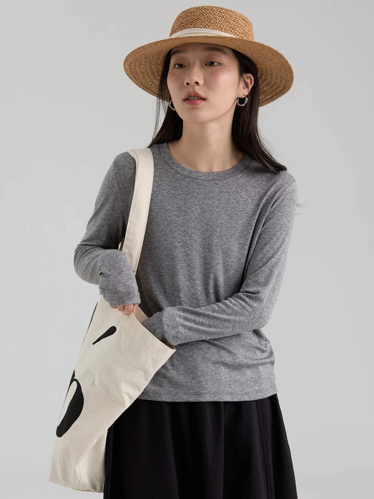 

Женская футболка Dwind Spring Long Sve свободного кроя, однотонная, с круглым вырезом, из смесовой шерсти, в корейском стиле, прямого кроя