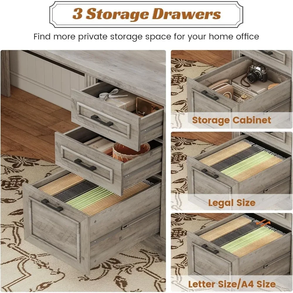 مكتب على شكل حرف L مقاس 69 بوصة مع أدراج وتخزين، ومكتب كمبيوتر المزرعة مع أدراج الملفات ومخرج طاقة #5