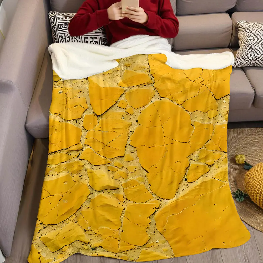 Yellow Crack Rock Texture Flannel Blanket Warm Soft Halloween Christmas Decorative Couch Warm Cozy All-Season Gift