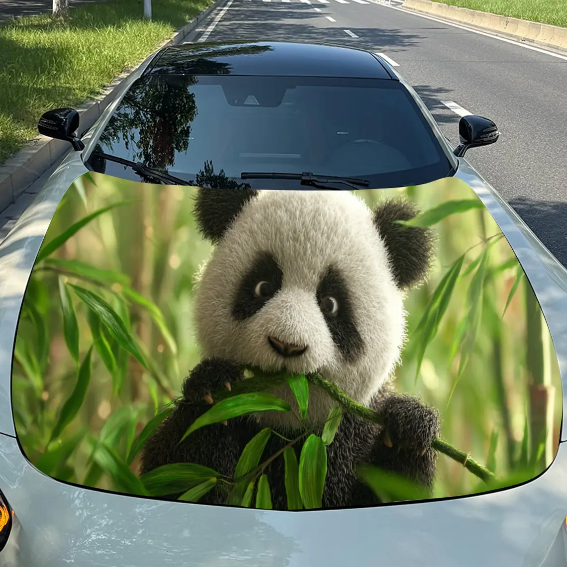 

Милая панда в бамбуковом лесу, виниловые наклейки на капот автомобиля из ПВХ, самоклеящаяся водонепроницаемая наклейка на капот автомобиля, украшение автомобиля Pro