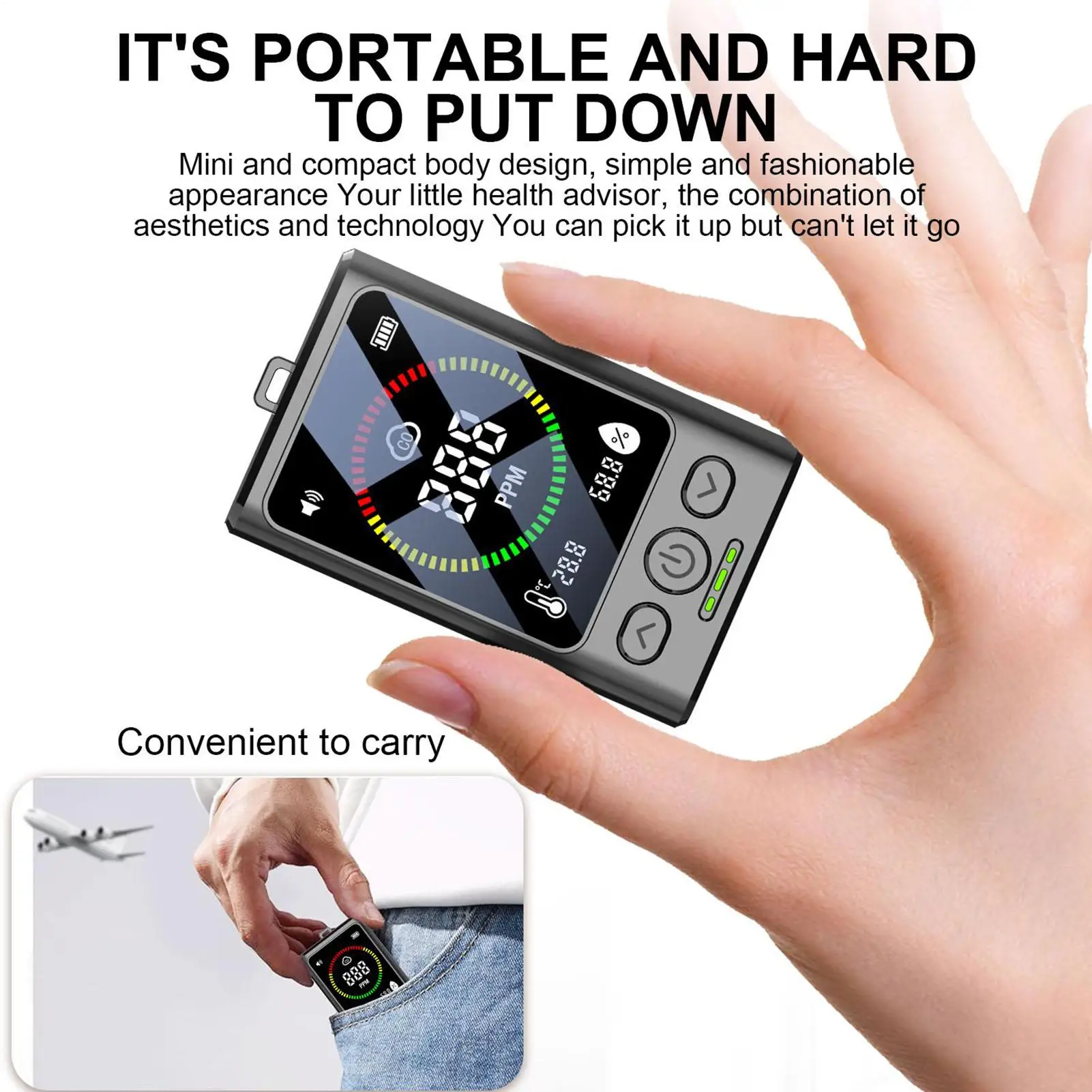 

Portable Carbon Monoxide Detector Temp & Humidity Display Alarm Travel Co Detector Air Quality Monitor For RV Traveling Hotel