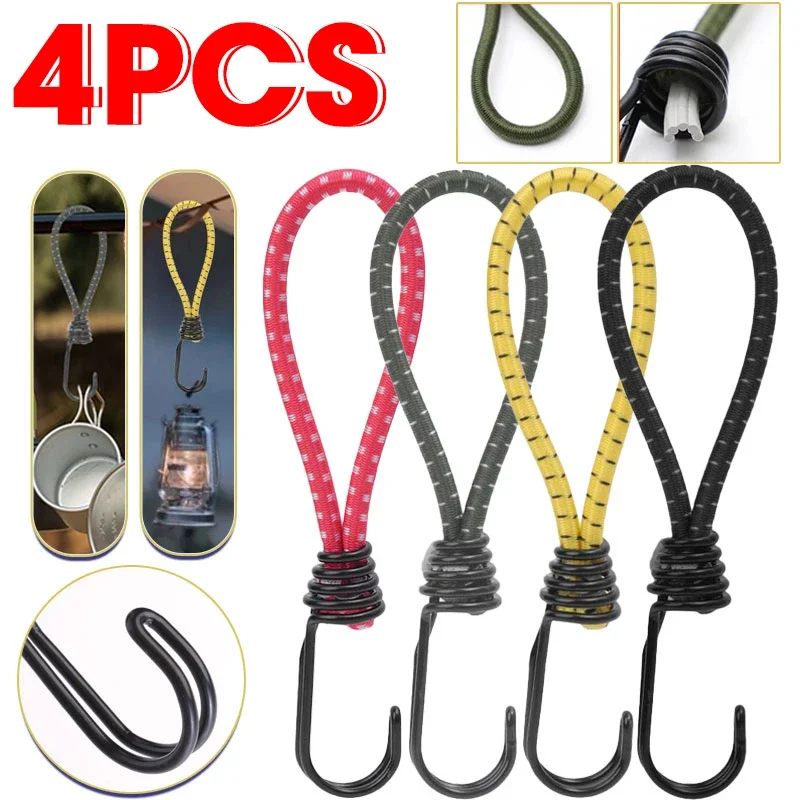 

4Pcs Tent Elastic Rope Hook Multifunctional Outdoor Camping Cloth Fixed Carabiner Accessories