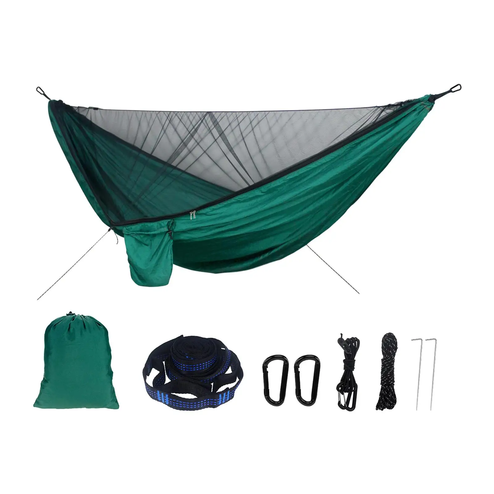 Double Camping Hammock with Mosquito Netting for Outdoor Hiking Travel Backpacking Portable Parachute Nylon