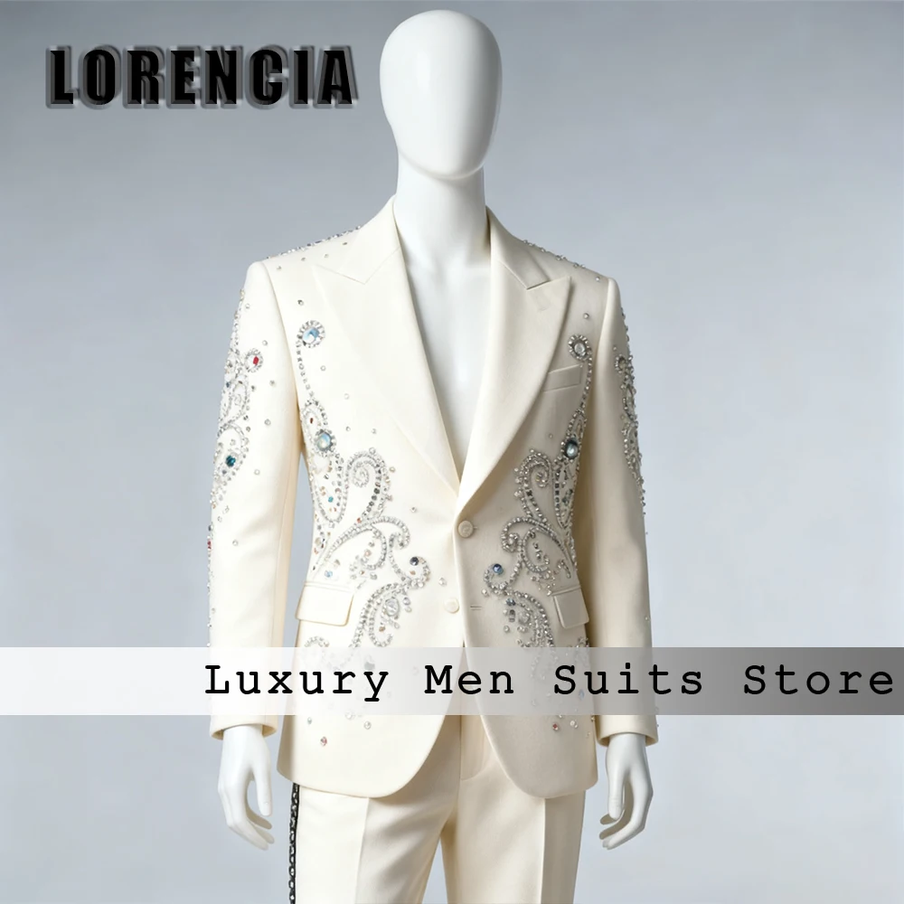 

Уникальные костюмы с кристаллами для мужчин, комплект ювелирных смокингов с пиковой этикеткой, наряды для свадебной вечеринки, индивидуальный пиджак, брюки Graciasersaet heren