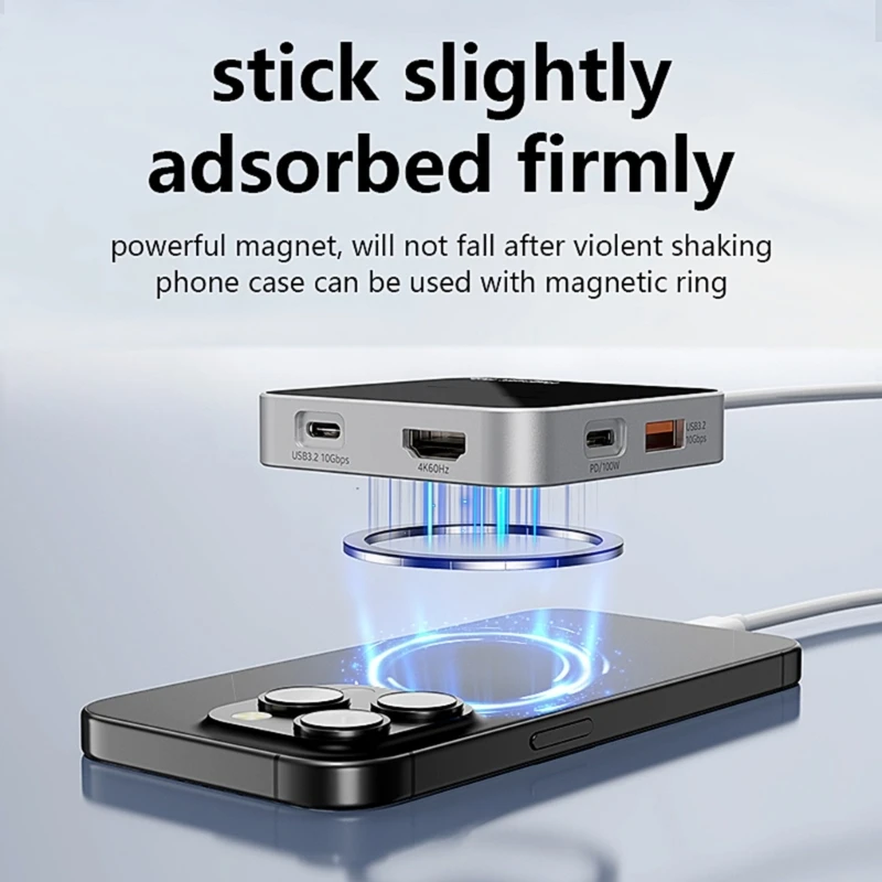 A9LC MANGINAM MAGNECTION TYPE C ADAPTER USB3.2 10GBPS Quick Charging Station يعزز الخبرة السمعية منفذًا اختياريًا