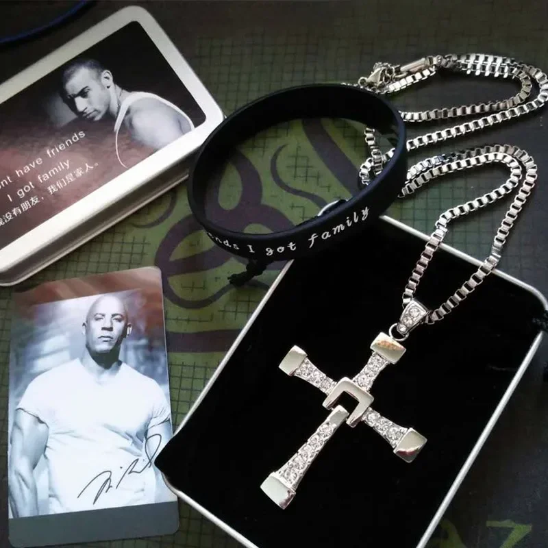 Dominic Toretto The Fast and The Furious Vin Diesel Stainless Steel Cross Crystal Pendant Necklace Men Gift Cosplay Jewelry Prop