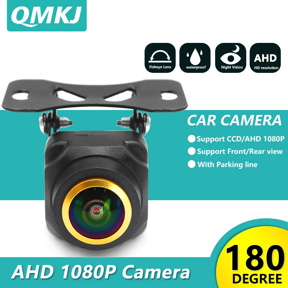 

QMKJ Gold Fisheye Lens Vehicle Night Vision Rear View Camera 1080P AHD CVBS 180 Deg Wide Angle Full HD Front Reversing Camera