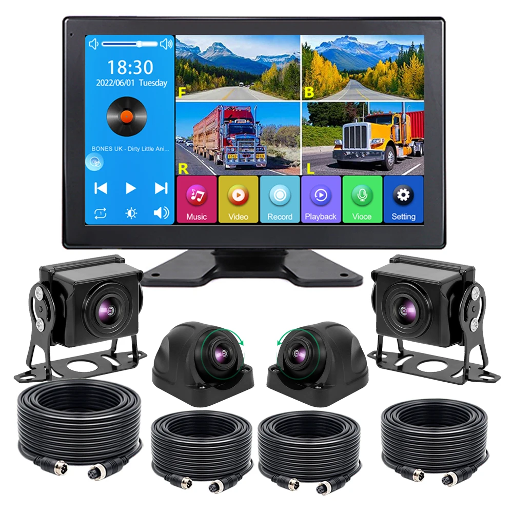 

iPoster 10.1" Touch Screen DVR Monitor USB MP5 360 View 4PIN AHD 1080P Mini Side Rear View Cameras 12-36v For Truck Rv Caravan