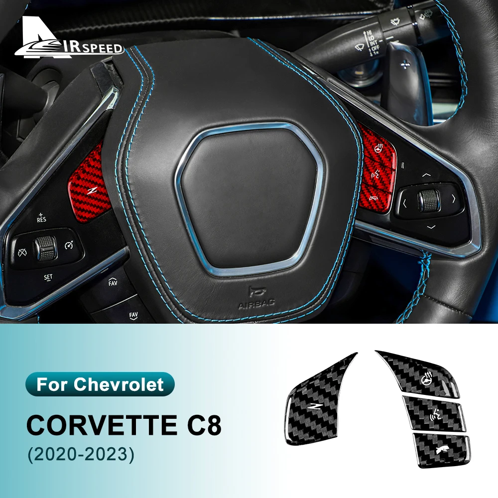 

Real Hard Carbon Fiber Sticker For Chevrolet Corvette C8 2020 2021 2022 2023 Steering Wheel Button Cover Interior Accessories