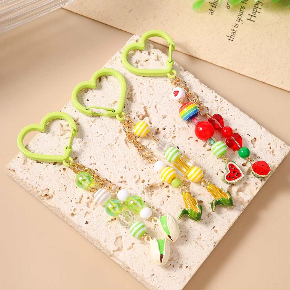 Aihua Emaille-Schlüsselanhänger mit Pistazien-, Wassermelonen- und Maismotiven, Niedlicher Frucht-Schlüsselring, Autoschlüsselhalter, Handtaschenanhänger, Deko-DIY-Schmuckgeschenke – Detail 3