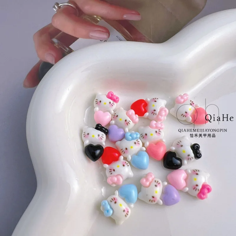 

10 шт. miniso hellokitty голова любви мультяшные подвески для ногтей для изготовления ногтей «сделай сам» каваи милые украшения для дизайна ногтей из смолы