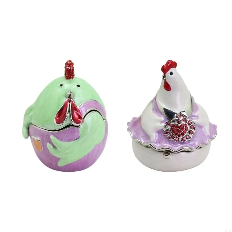 91AF Luxurious Chicken Shaped Trinket Box With High Temperature Enamel Enamel And Sparkling Stones Chicken Jewelry Organizers