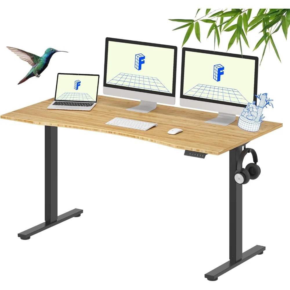 

Bamboo Standing Desk, 60 x 30 Inches Whole-Piece Electric Adjustable Height Desk for Home Office