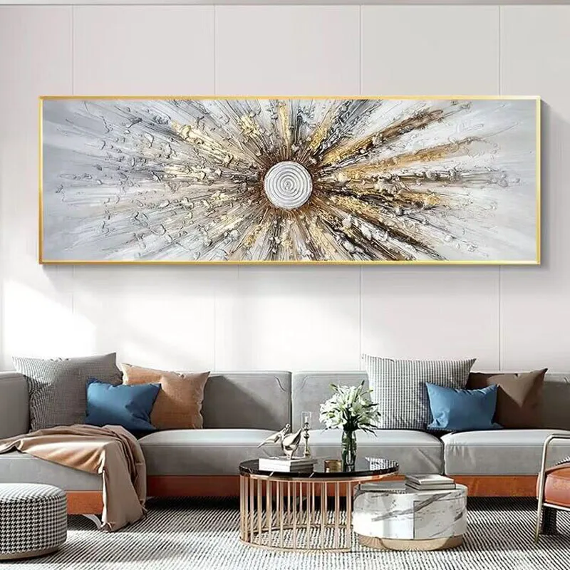 Hand Drawn Golden Lines  Modern Minimalist Oil Painting Wall Art Poster For BedRoom Decoration Hand Drawn Oil Painting On Canvas