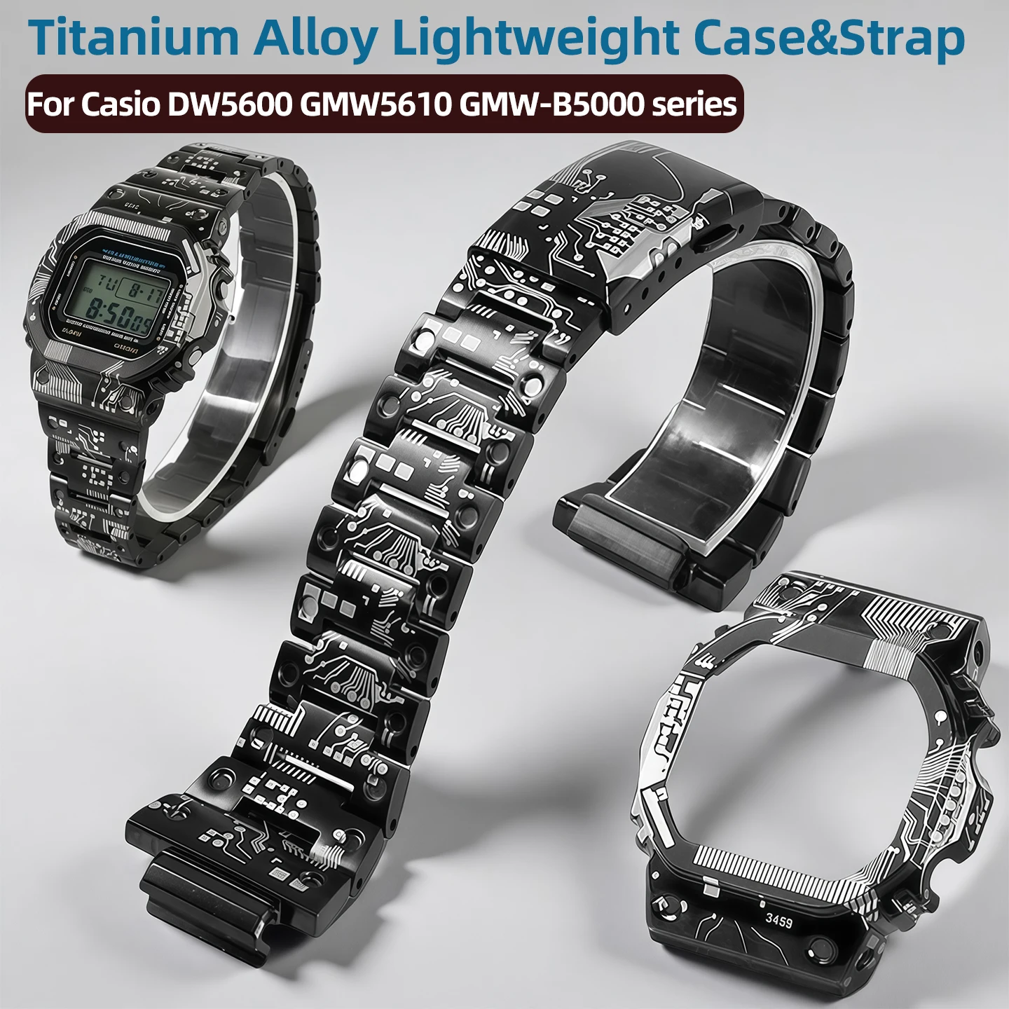 

Легкий модифицированный комплект из титанового сплава: корпус и ремешок в стиле печатной платы для Casio DW5600, GMW5610, GMW-B5000, металлический комплект с инструментом