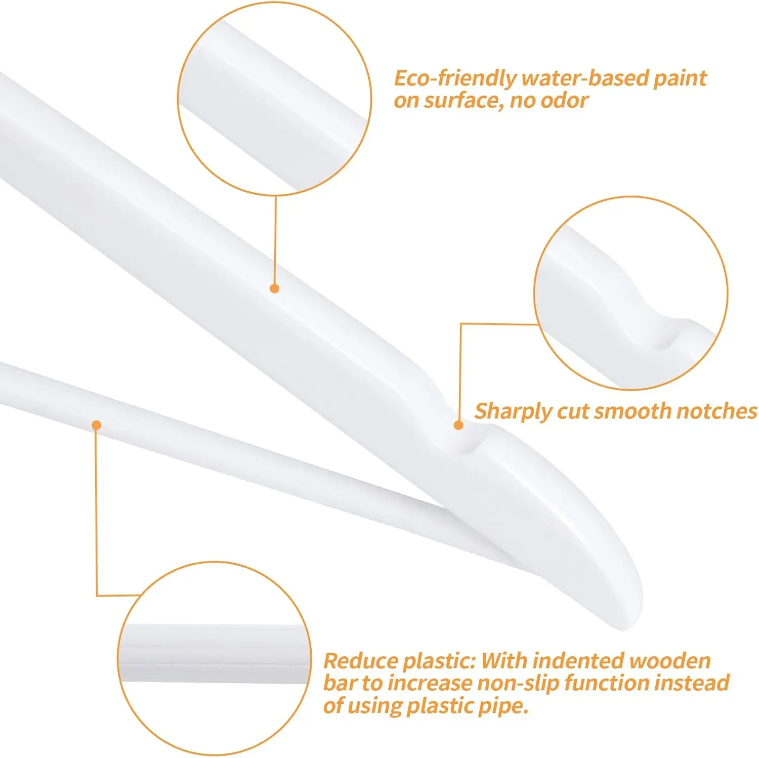 화이트 우드 행거 10개 팩 - 셔츠, 재킷, 드레스용 논슬립 팬츠 바 포함 코트 행거