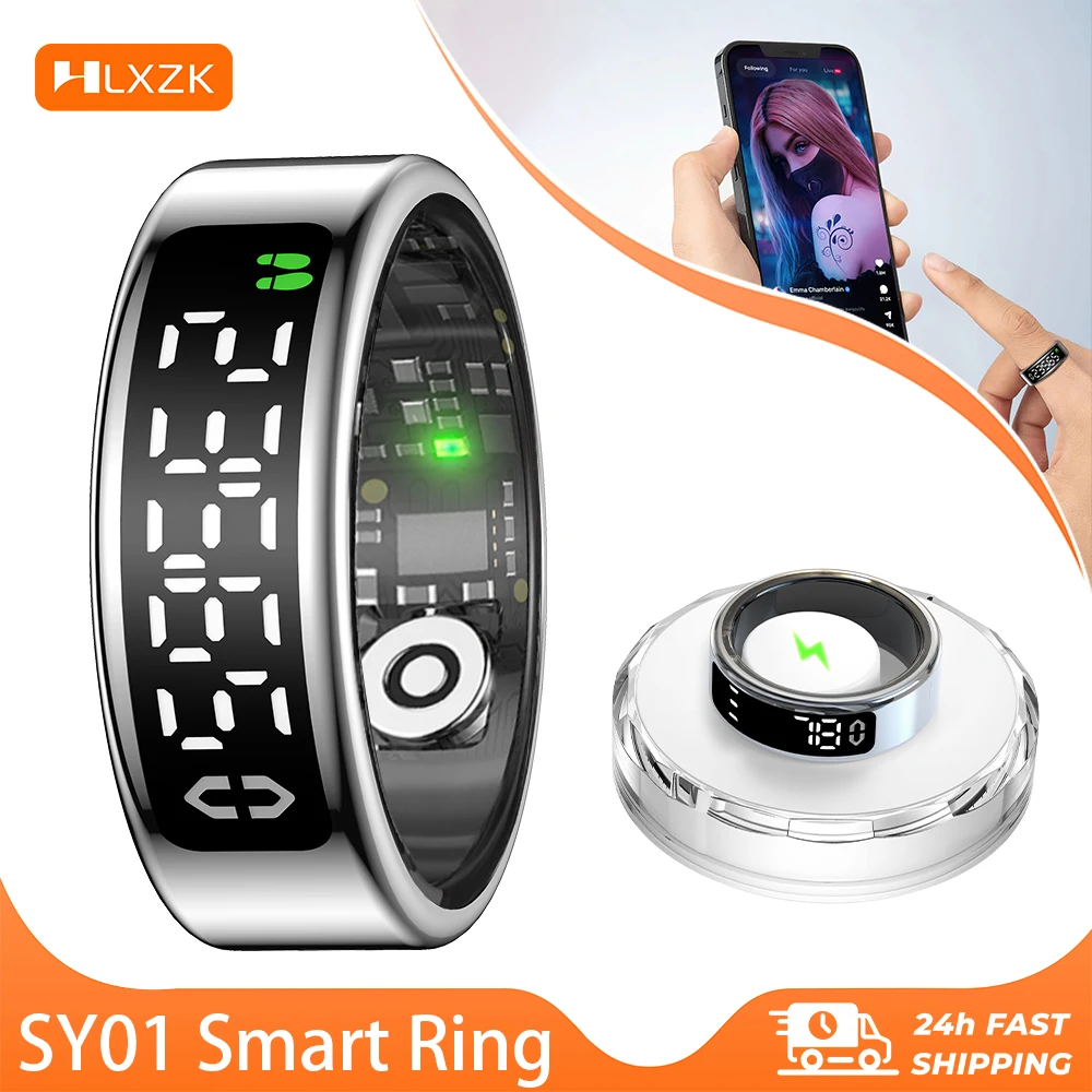 SY01 Smart Ring With LED Screen Bluetooth Health Monitoring Blood Oxygen Sleep Heart Rate Multi-sport Modes Waterproof IP68&5ATM