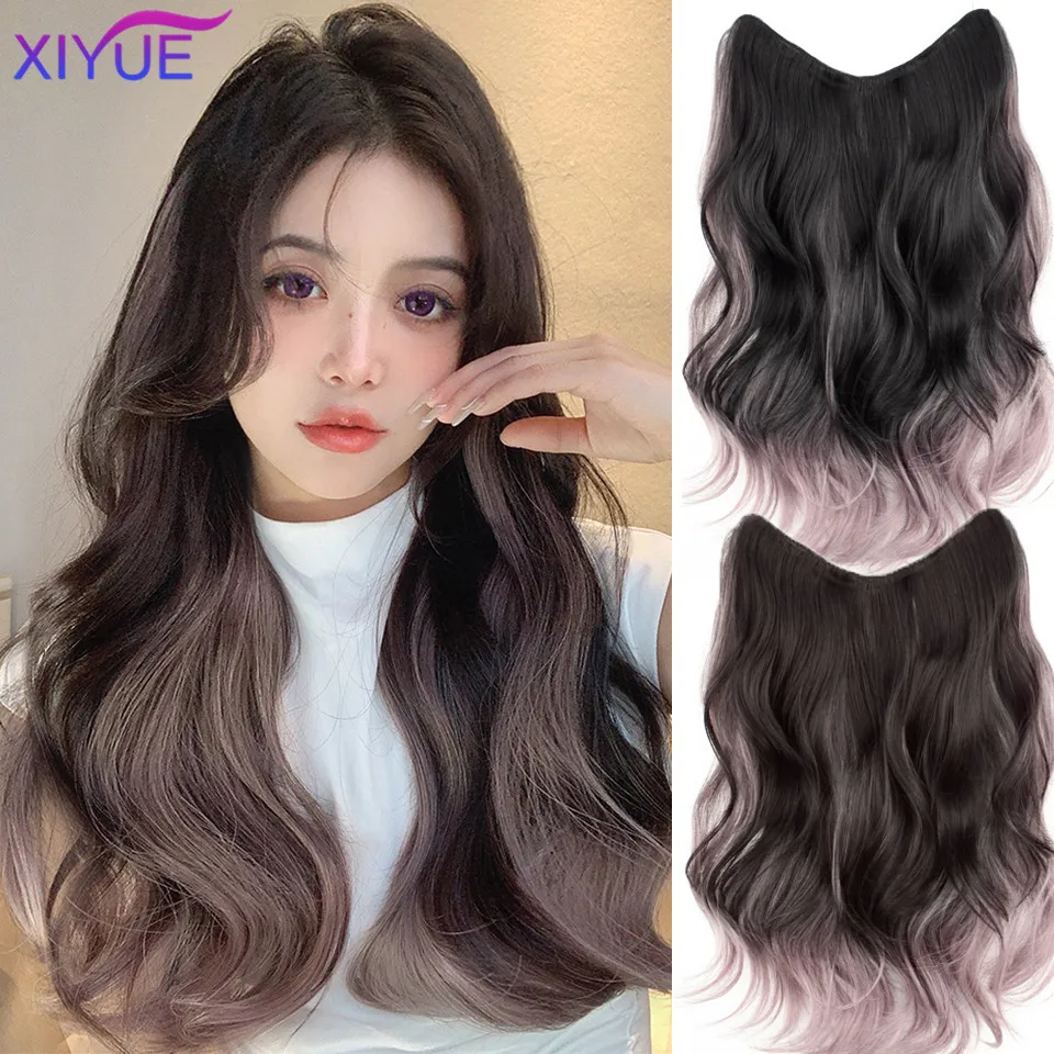 

XiYUE Wig Women's Long Curly Hair Spot Dyed Paris Painting Dyed One Piece Pink Hair Increase U-shaped Hair Extension