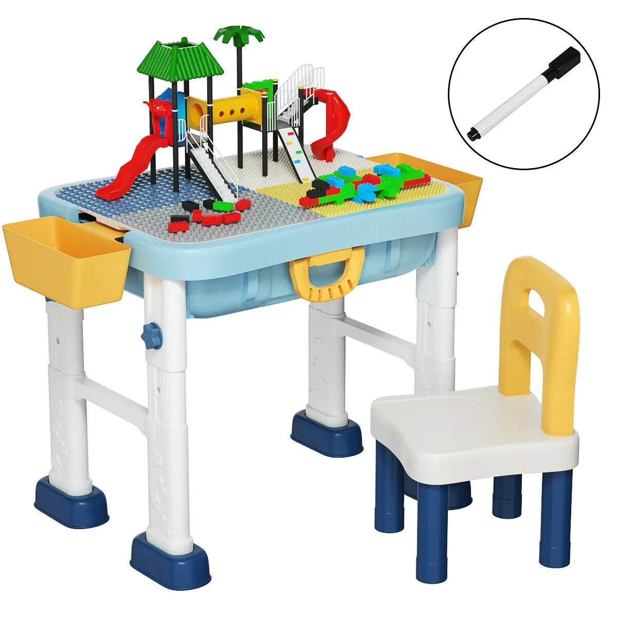 6 in 1 Kids Activity Table Set w/ Chair Toddler Luggage Building Block Table  HW70217