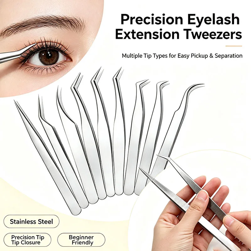 100pcs Beauty Stainless Eyelash Tweezers Professional Eyebrow Accurate Pimple Blackhead Extraction Precision Pointed Makeup Tool
