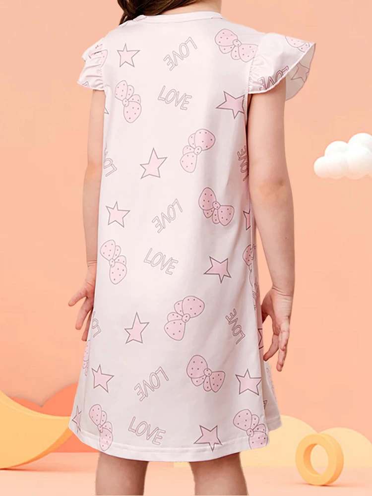 Summer Princess Dress Baby Girl Cartoon Unicorn Printing Short Sleeve Pajama Dress Kids Cute Sleepwear Comfortable Home Clothing