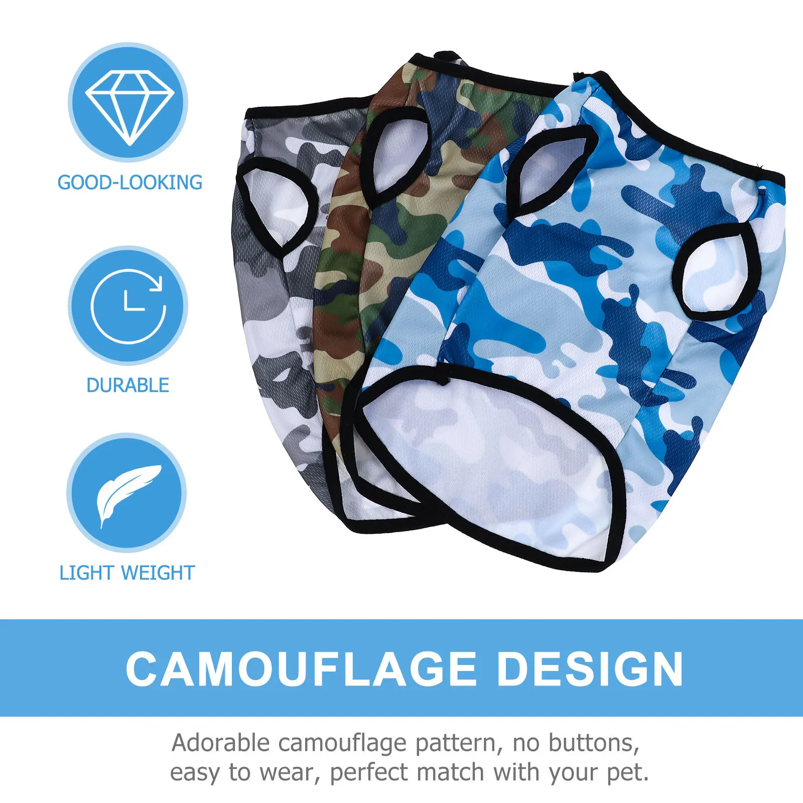 

3Pcs Dog Camouflage Vest Comfortable Stretchable Puppy Clothes Breathable Stylish Pet Apparel for Summer Running Party