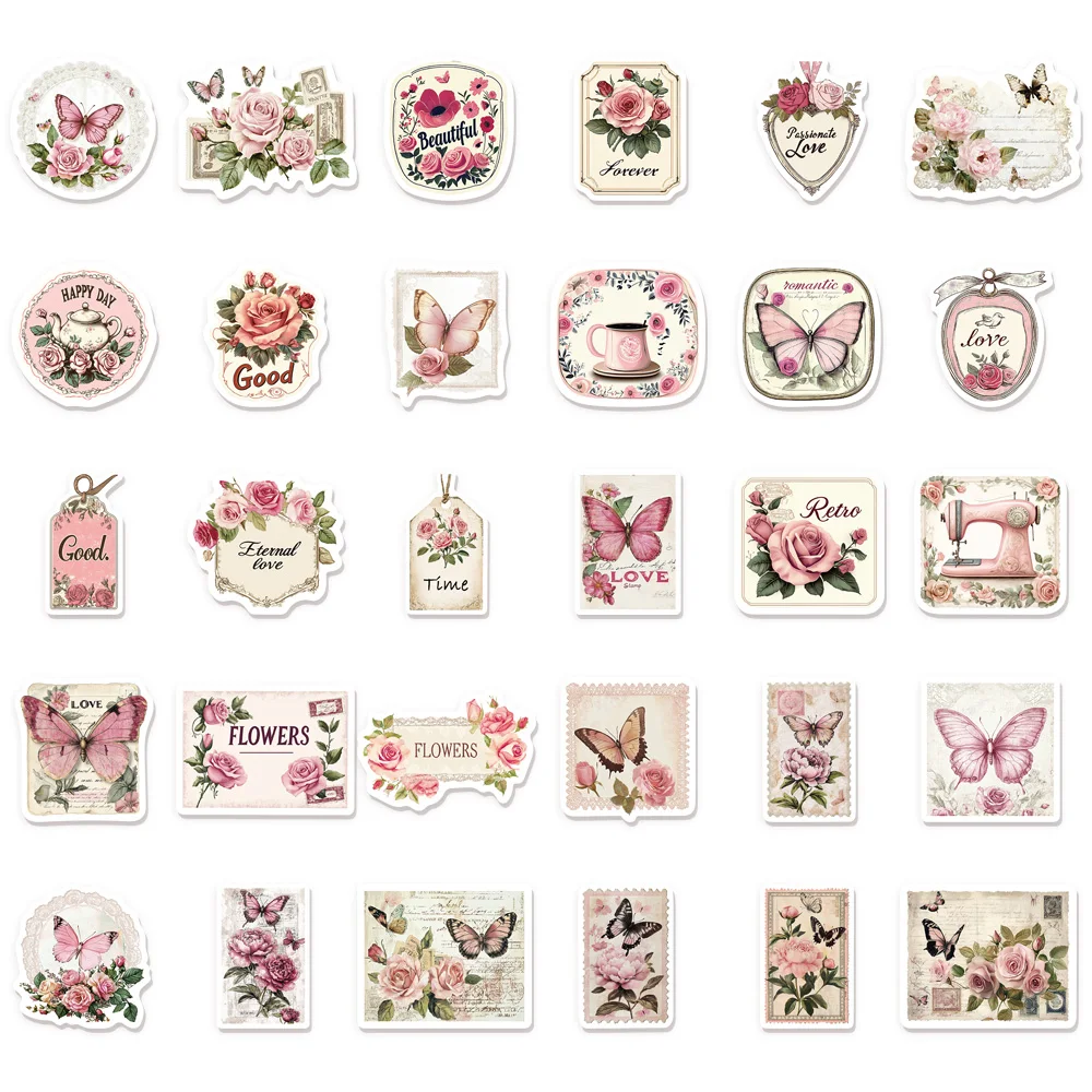 30PCS Retro Pink Romantic Fun Stickers DIY Luggage Notebook Water Cup Desktop Waterproof Stickers