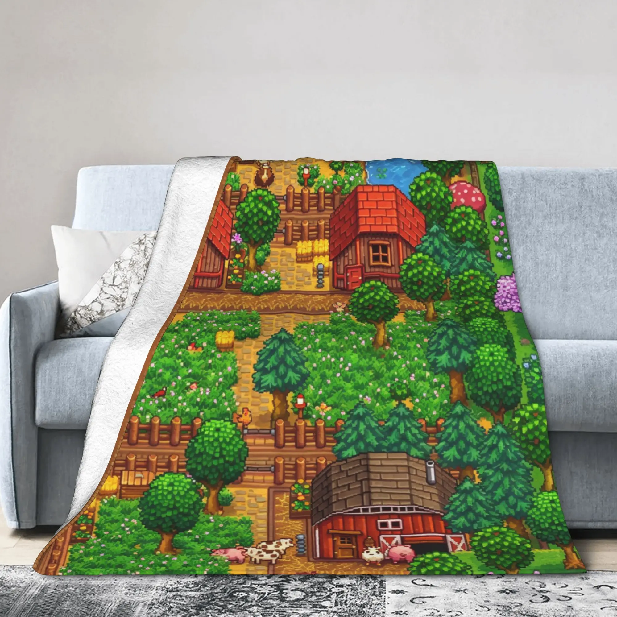 Custom S-Stardews V-Valleys Blankets Warm Flannel Town Map Throw Blanket for Bed Travel Rug Piece