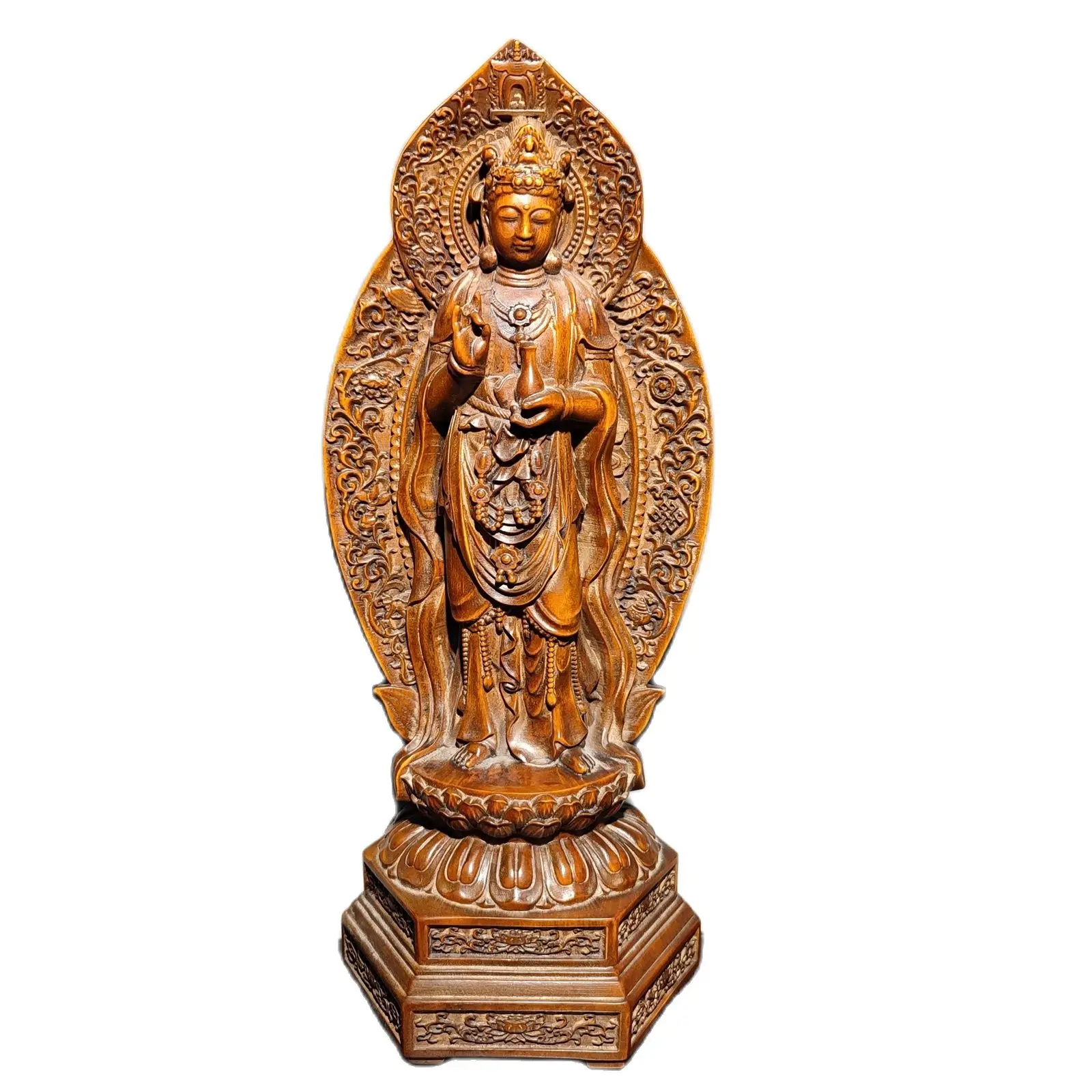 

vintage wooden ornaments carved wood statue buddha kwan yin guanyin praying rare souvenir amusing