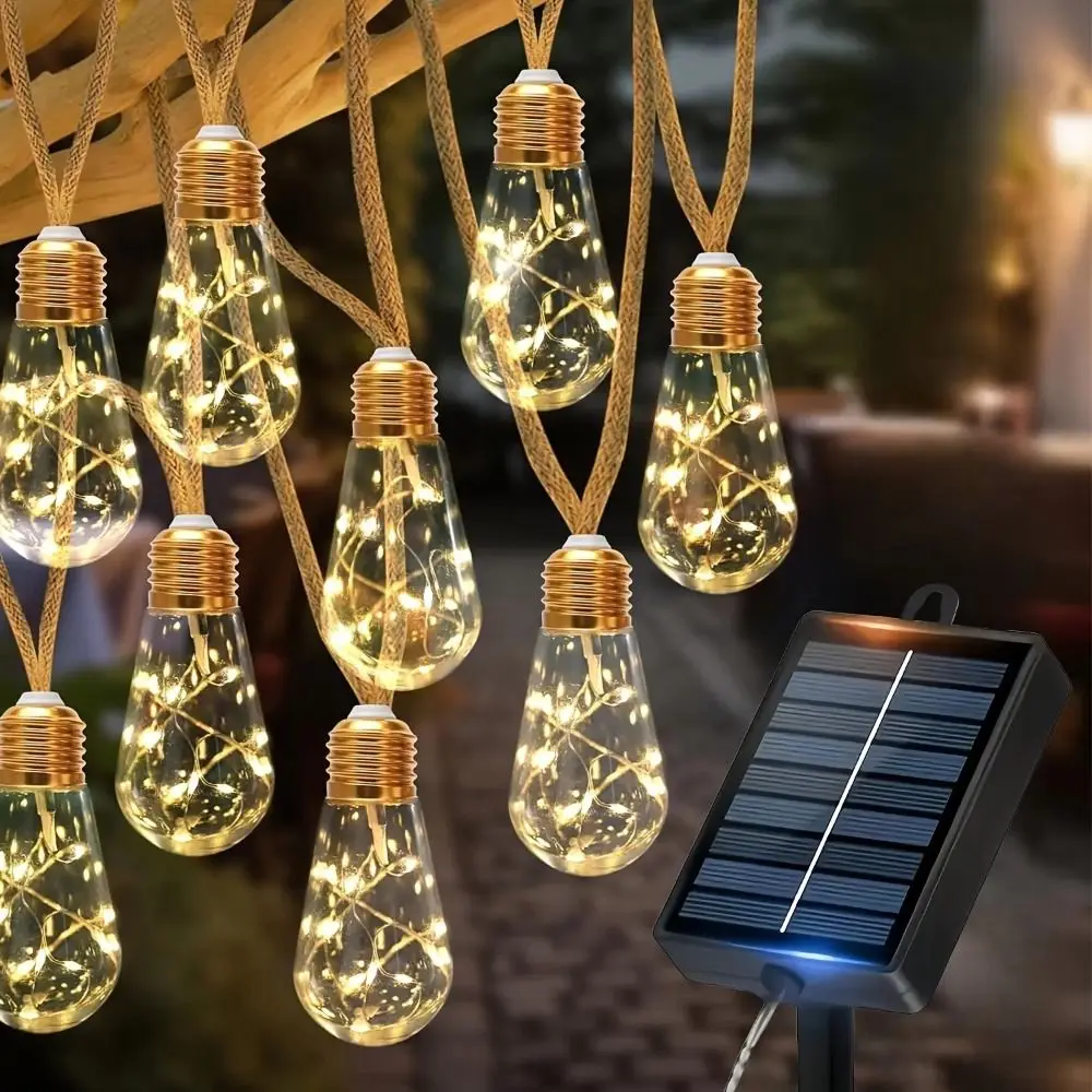Waterproof Solar String Lights Rope Lights Bulb Lights Outdoor String Lights Solar Powered Energy Saving Copper Wire Lights