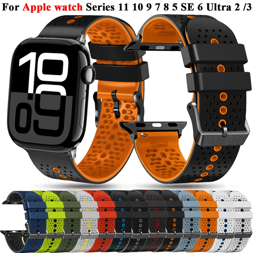 

Silicone Band For Apple watch Series 10 46mm 11 9 7 8 5 SE 6 44mm 45mm 42mm 49mm Ultra 2 /3 49mm bracelet correa Woman Man Strap