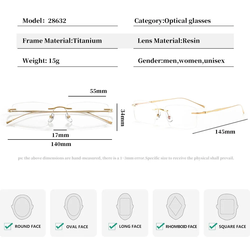 Pure Titanium Glasses Anti Blue Light Men\'s Eyeglasses Frames Luxury Brands Rimless Glasses Women Pure Titanium Computer Lenses