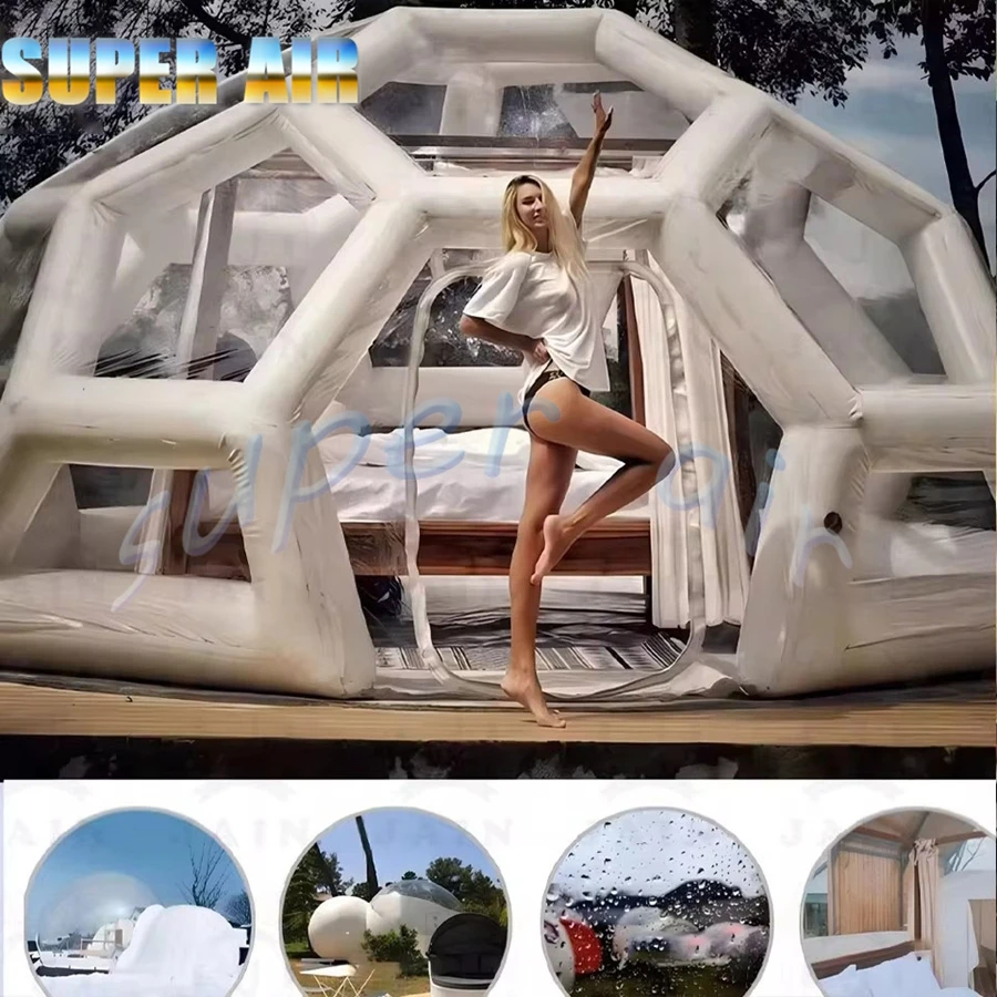 Tenda trasparente gonfiabile in PVC per esterni per campeggio all'aperto, tenda da campeggio gonfiabile a bolle con cupola per cielo per feste